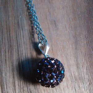 Purple Crystal Sterling Silver Pendant Stainless Steel Necklace